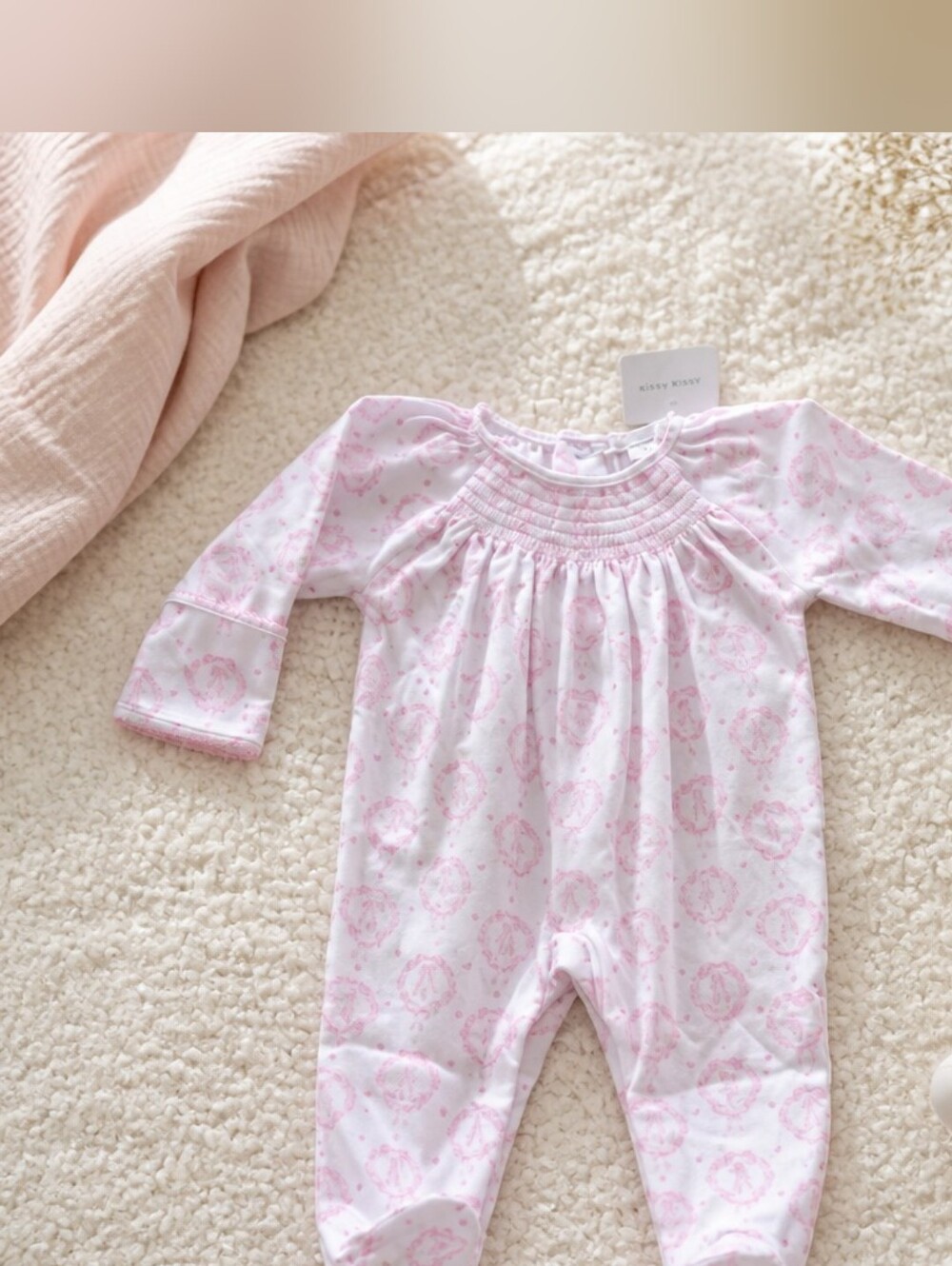 Kissy Kissy Baby Girls' Pink Printed Footed One-Piece Romper 0-3